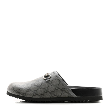 Gucci GG Supreme Monogram Granada Kid Mens Horsebit Lug Sole Mules 8 Grey Black 1 of 8
