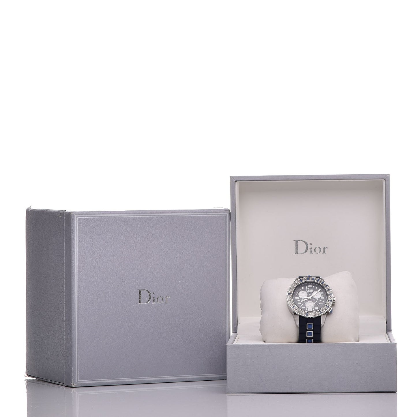 Stainless Steel Rubber Diamond Blue Sapphire 38mm Christal Chronograph Quartz Watch Blue