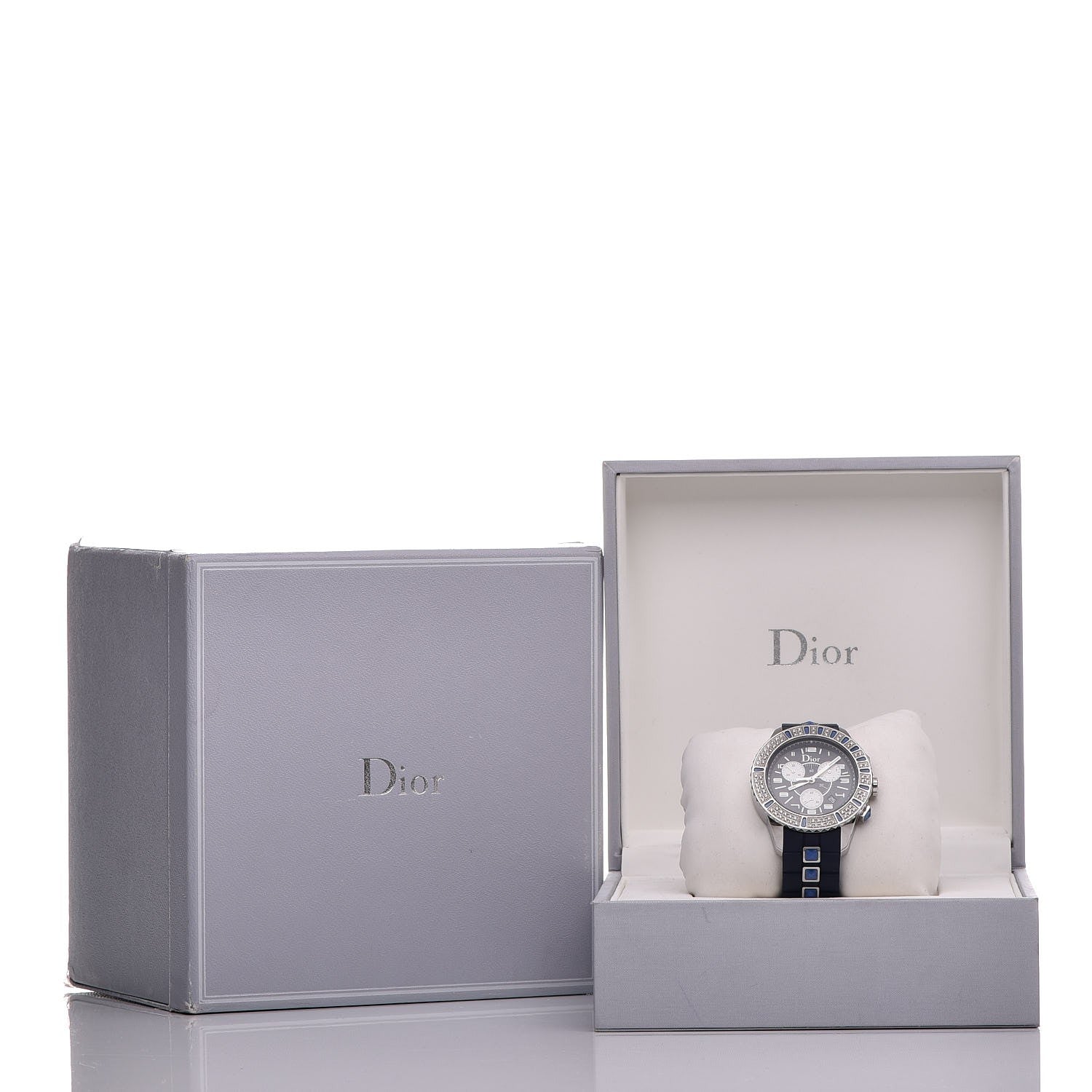 Christian Dior Stainless Steel Rubber Diamond Blue Sapphire 38mm Christal Chronograph Quartz Watch Blue 9 of 9