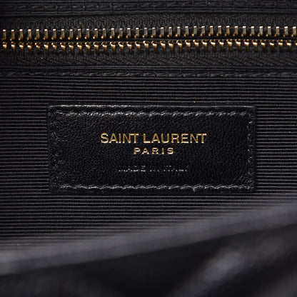 Saint Laurent Grain De Poudre Matelasse Chevron Large Monogram Satchel Black 6 of 7