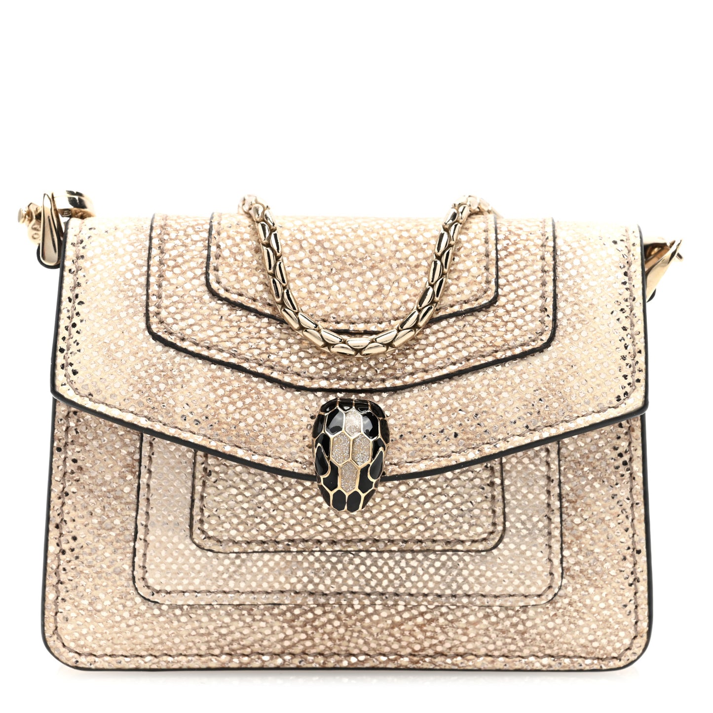 Metallic Calfskin Serpenti Forever Miniature Bag Charm Light Gold Sea Salt Coral