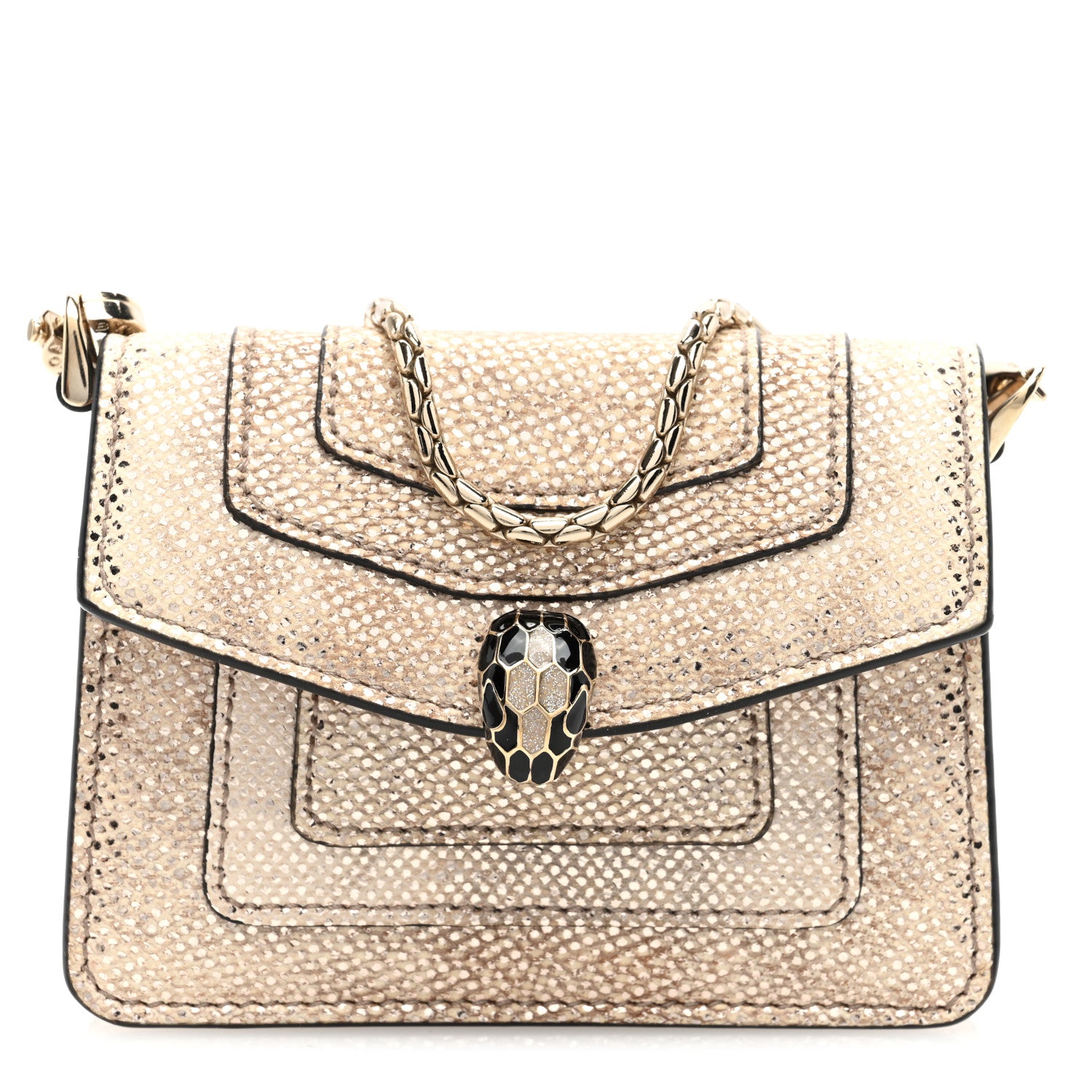 Bulgari Metallic Calfskin Serpenti Forever Miniature Bag Charm Light Gold Sea Salt Coral 1 of 10