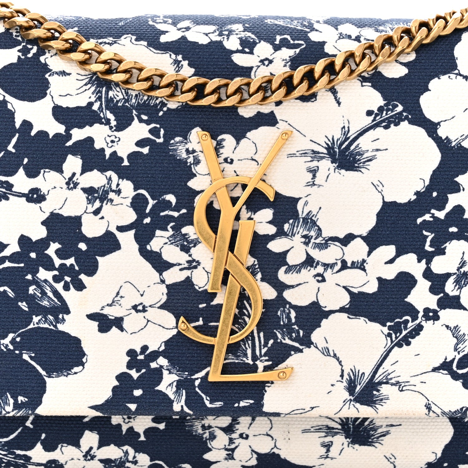 Saint Laurent Canvas Small Monogram Hibiscus Print Kate Satchel Blue 8 of 10