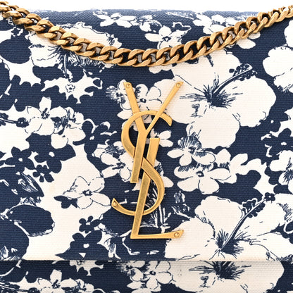 Saint Laurent Canvas Small Monogram Hibiscus Print Kate Satchel Blue 8 of 10
