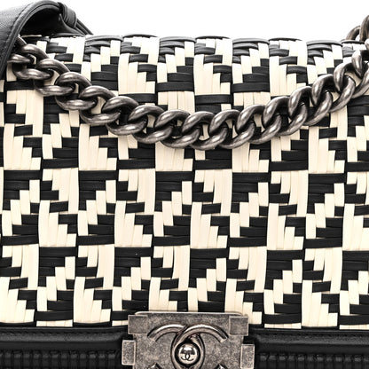 Chanel Calfskin Woven Medium Boy Flap Black White 7 of 11