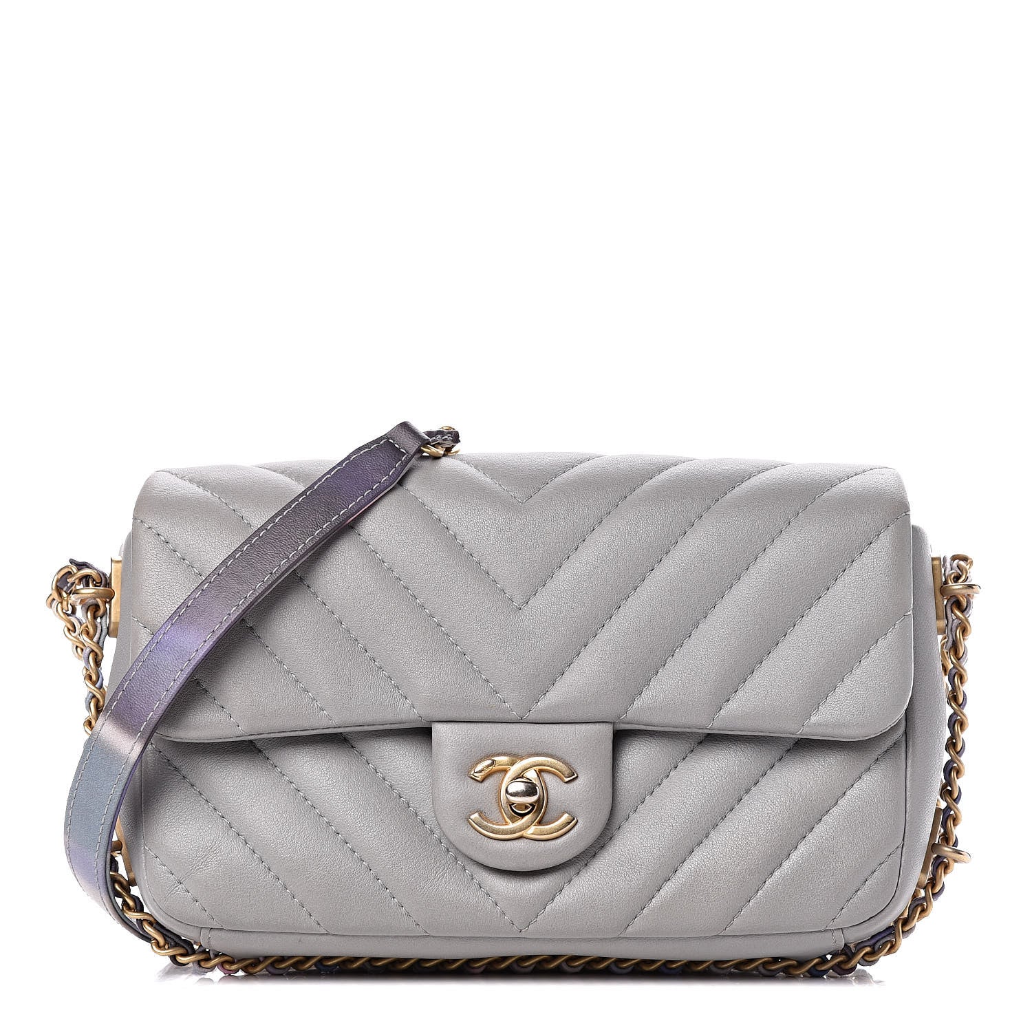 Chanel Lambskin Chevron Quilted Small Single Flap Grey 1 of 9