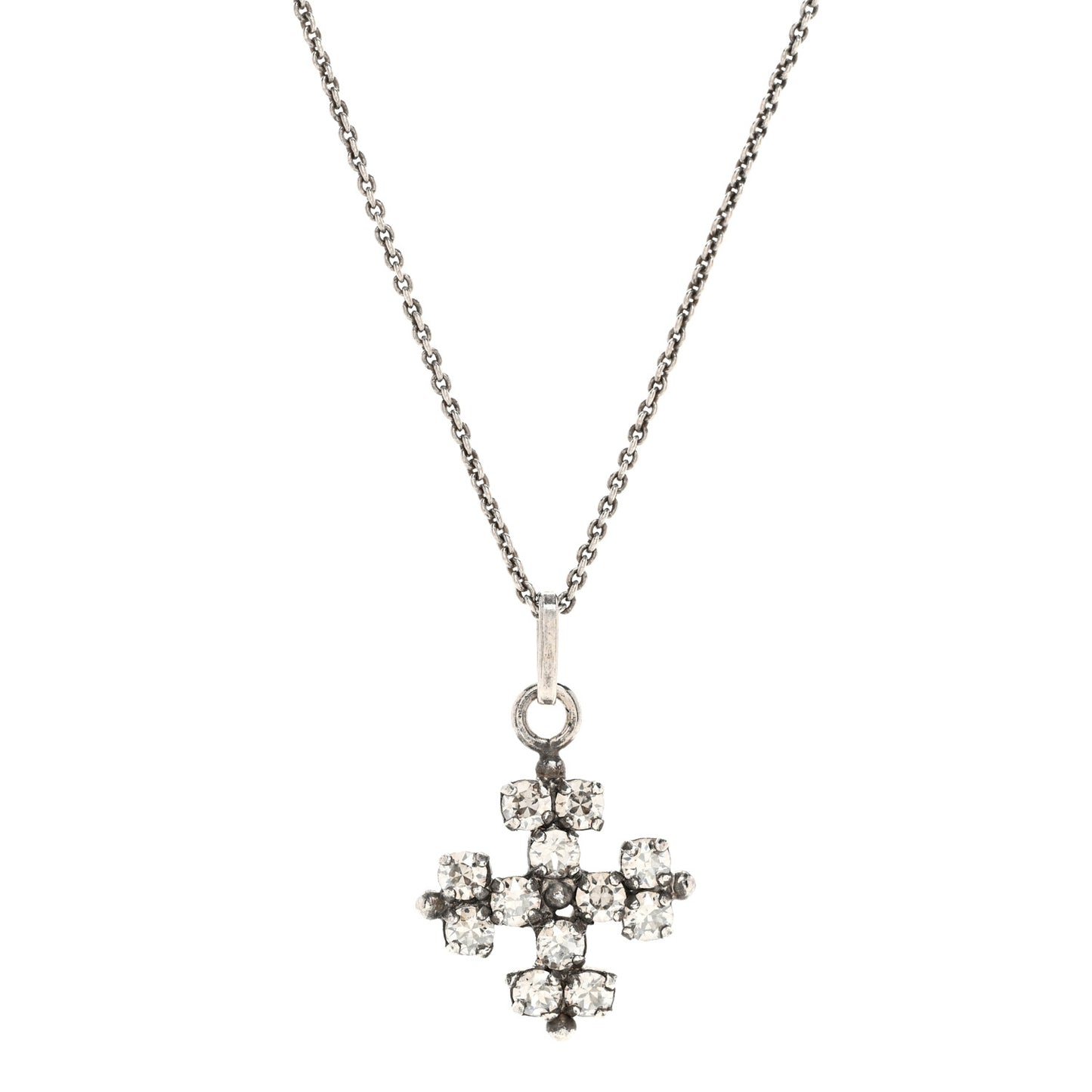 Metal Crystal Cross Pendant Necklace Silver