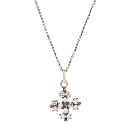 Saint Laurent Metal Crystal Cross Pendant Necklace Silver 1 of 6