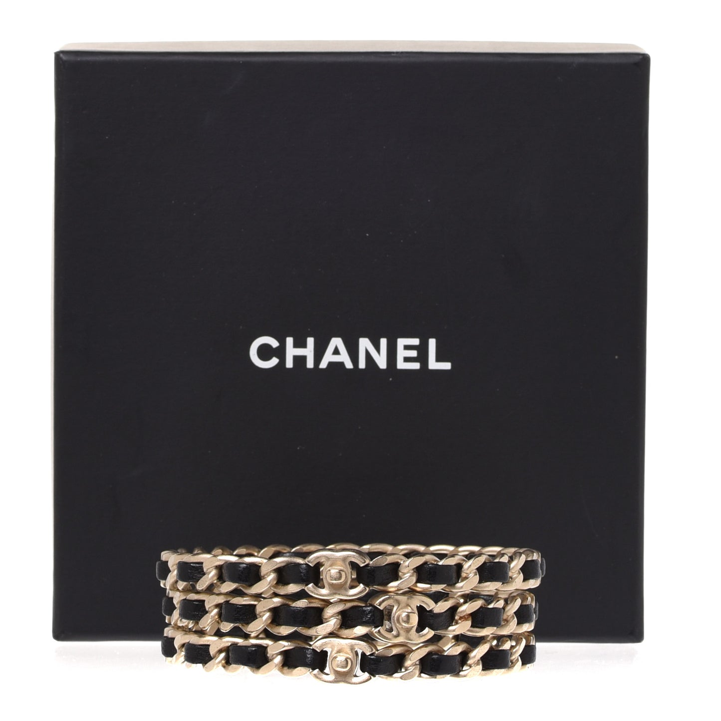 Lambskin Chain Turnlock CC Bangle Set of 3 Black