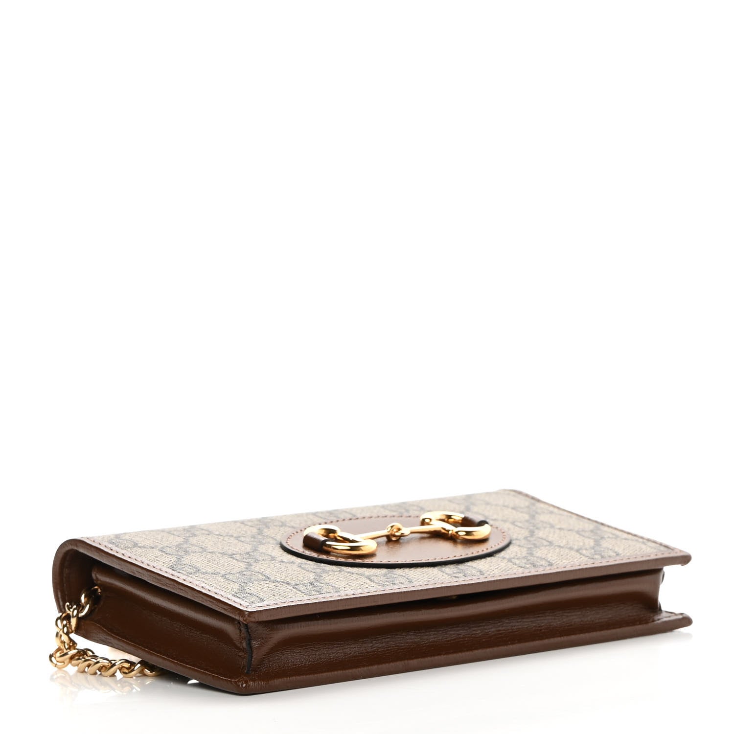 Gucci GG Supreme Monogram Azalea Calfskin Horsebit 1955 Wallet On Chain Beige Ebony Brown Sugar 4 of 11