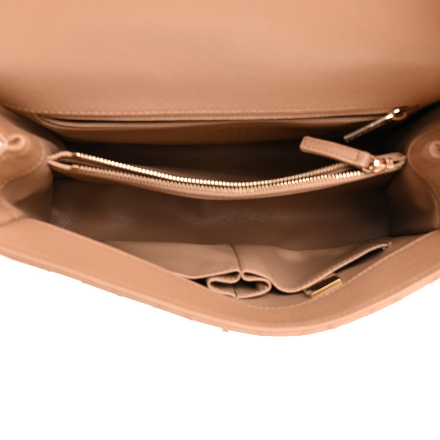 Caviar Quilted Small Coco Handle Flap Beige
