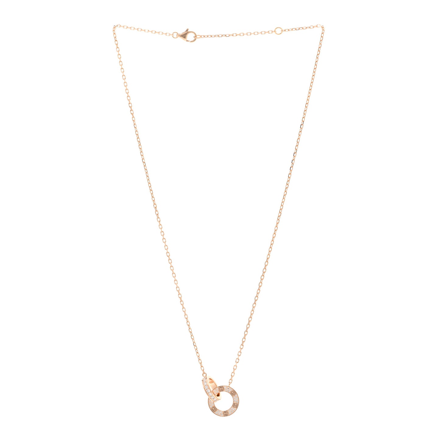 18K Pink Gold Diamond Interlocking LOVE Paved Necklace