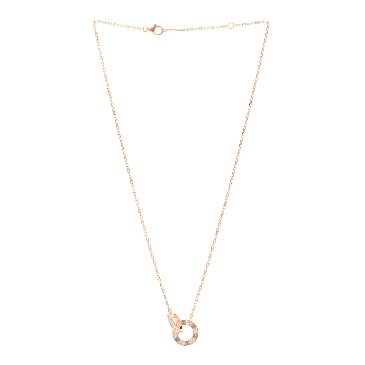 Cartier 18K Pink Gold Diamond Interlocking LOVE Paved Necklace 3 of 4