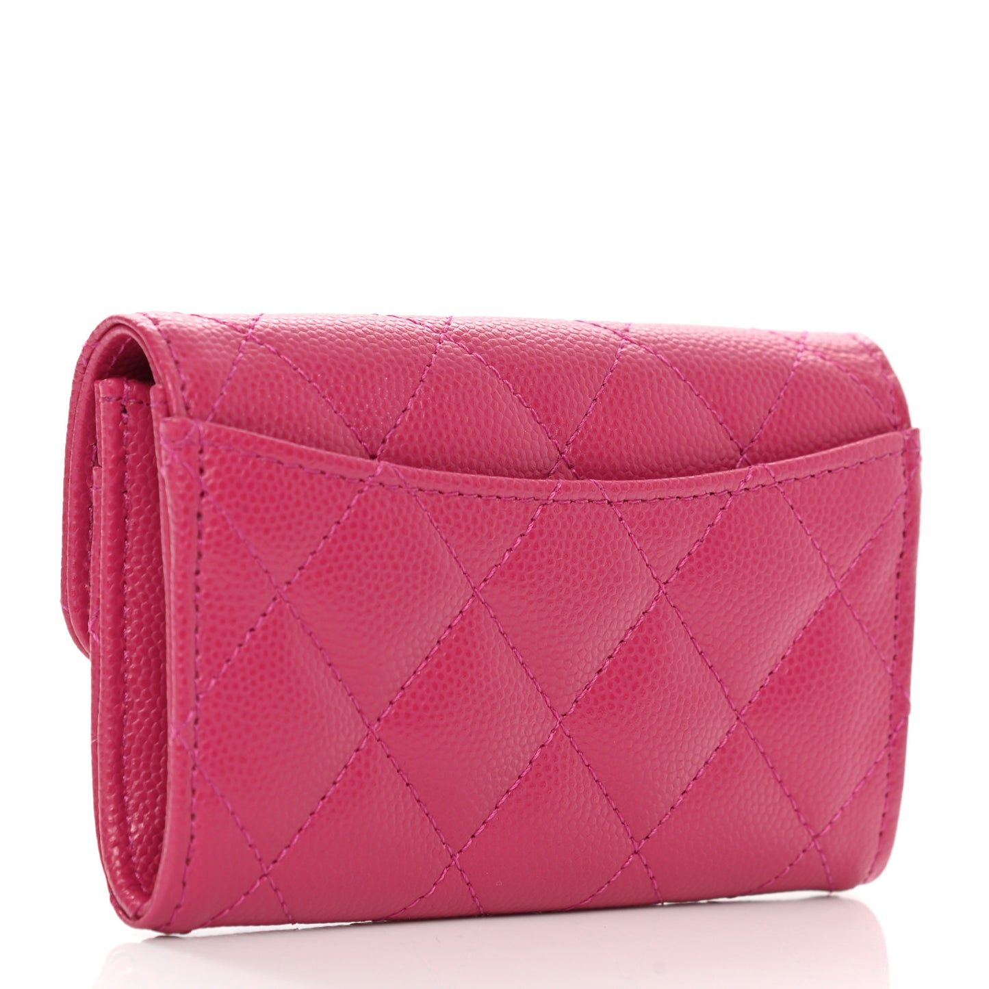 Caviar Quilted Flap Card Holder Wallet Pink