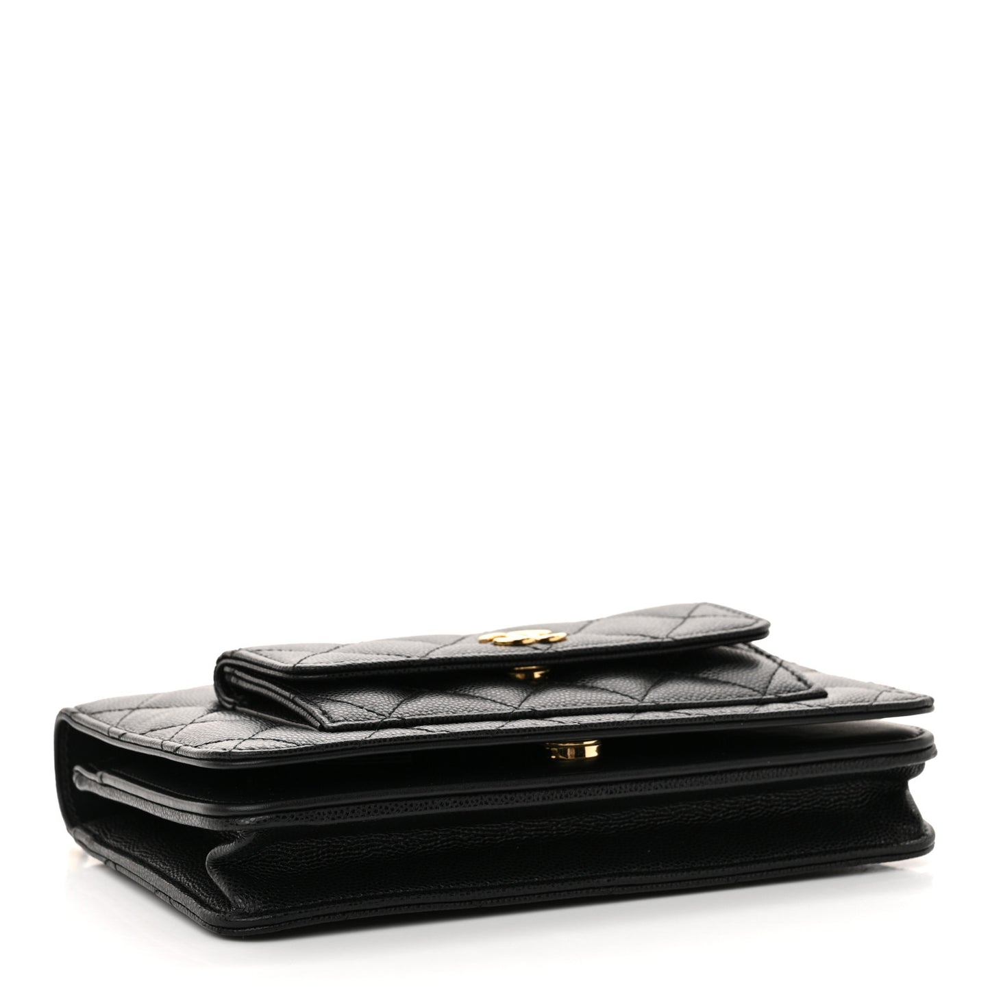 Caviar Quilted Pocket Clutch With Chain WOC Black