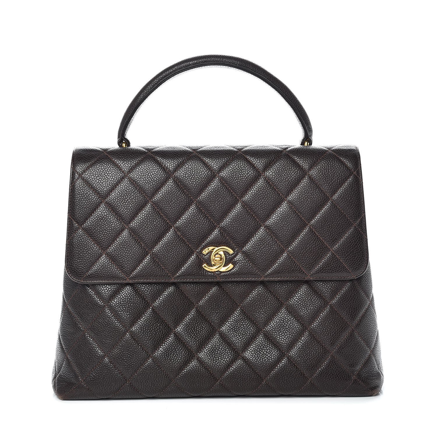 Caviar Quilted Jumbo Kelly Flap Dark Brown