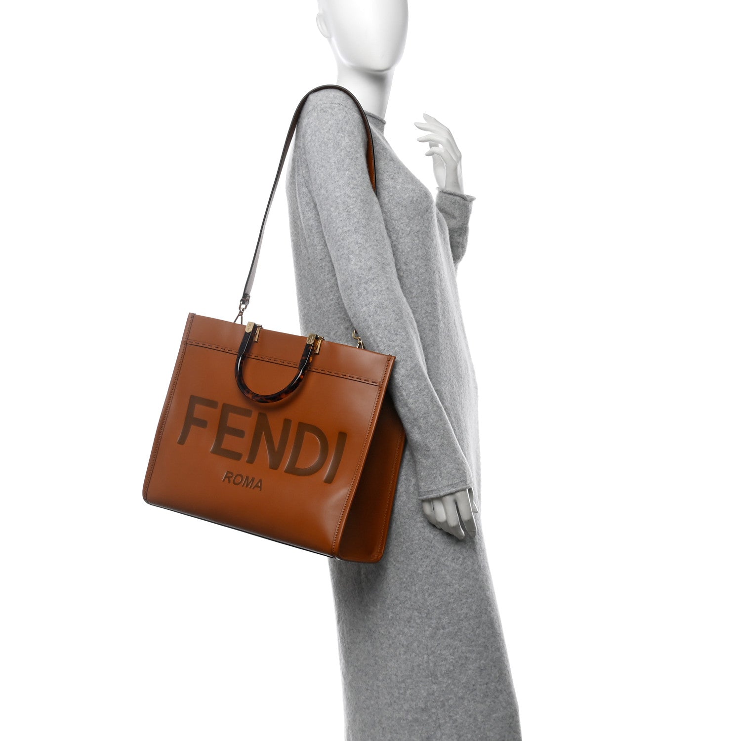Fendi Vitello King Plexiglass Medium Fendi Sunshine Shopper Tote Cuoio 2 of 10