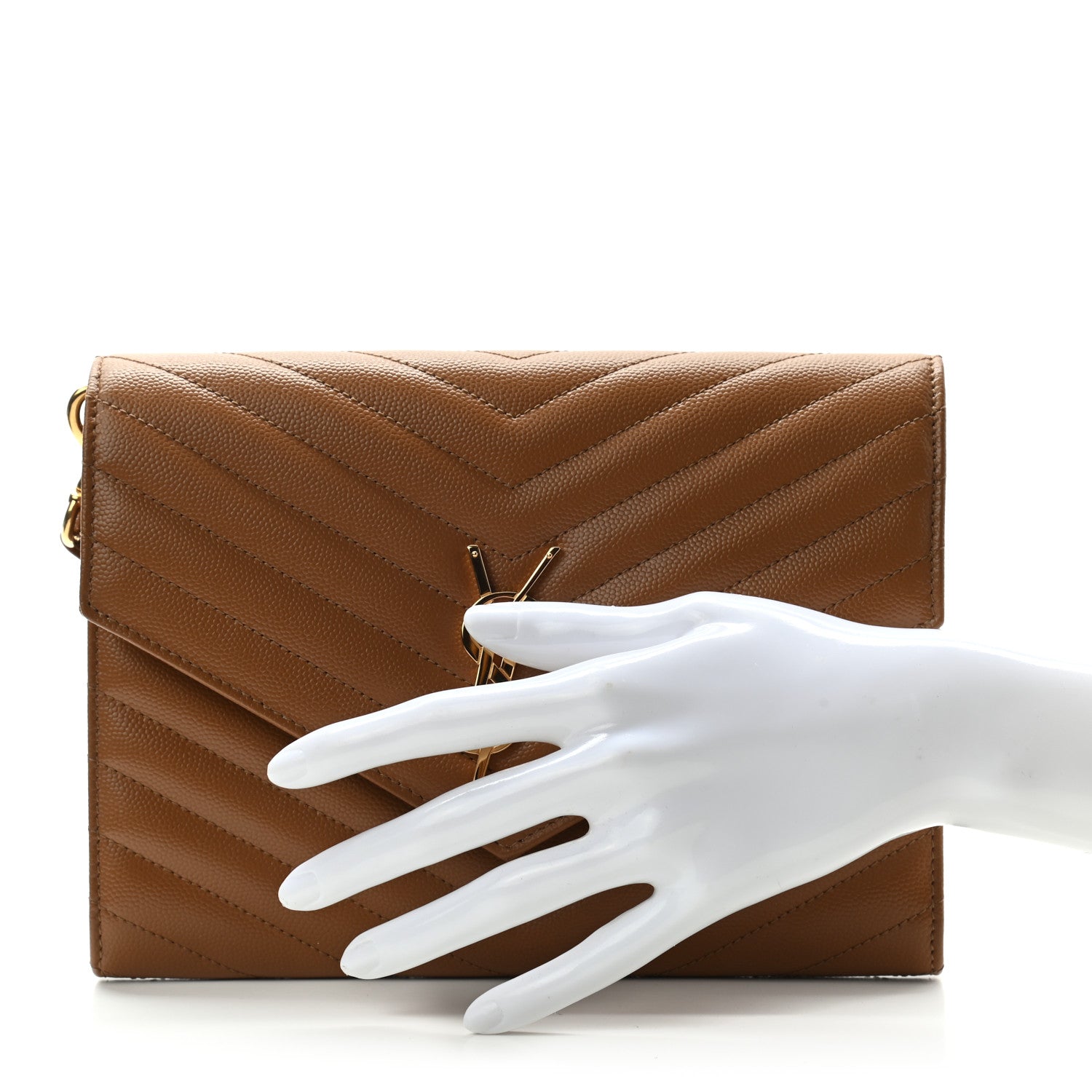 Saint Laurent Grain De Poudre Matelasse Chevron Monogram Cassandre Flap Pouch Natural Dark 2 of 7