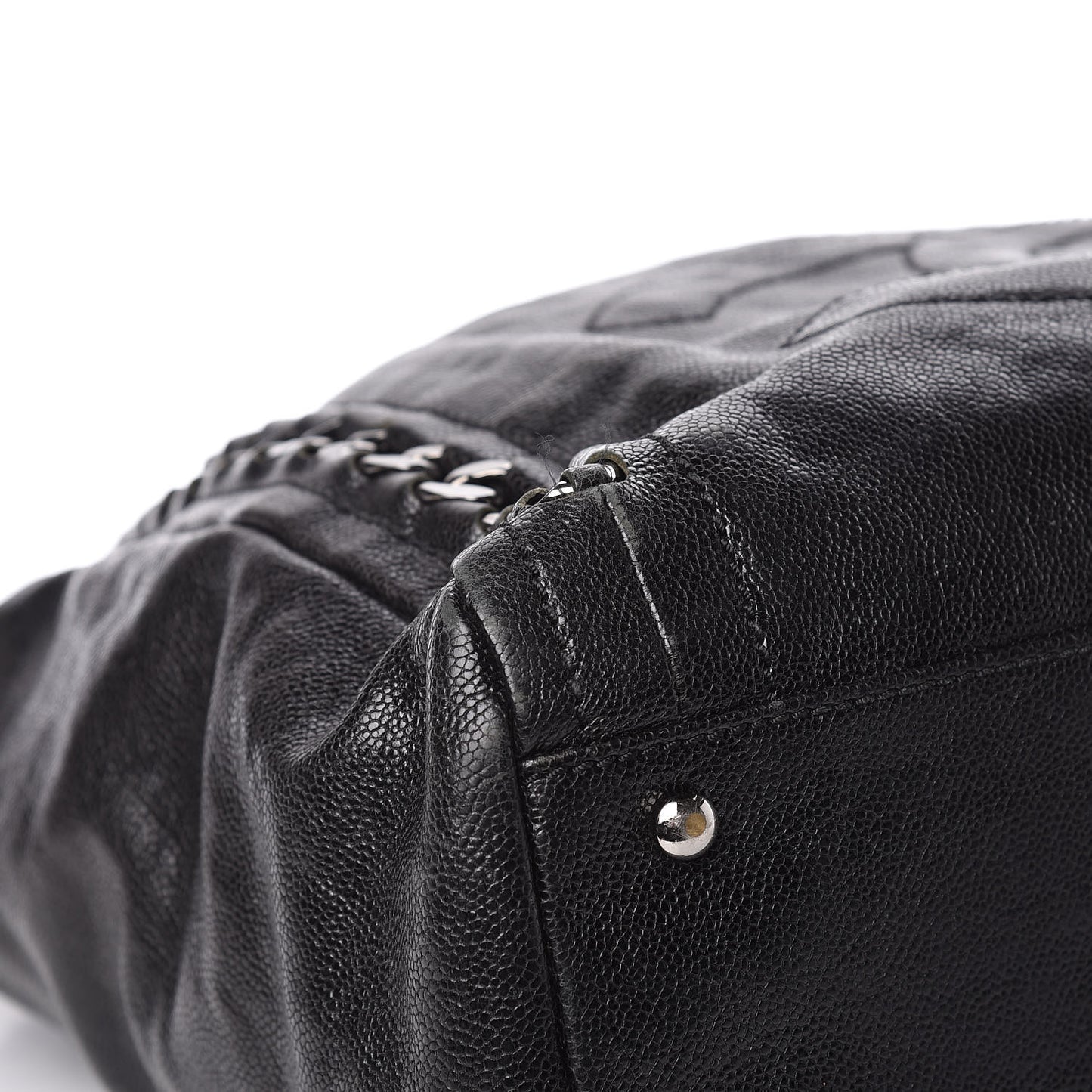 Glazed Calfskin Large Modern Chain Tote Black