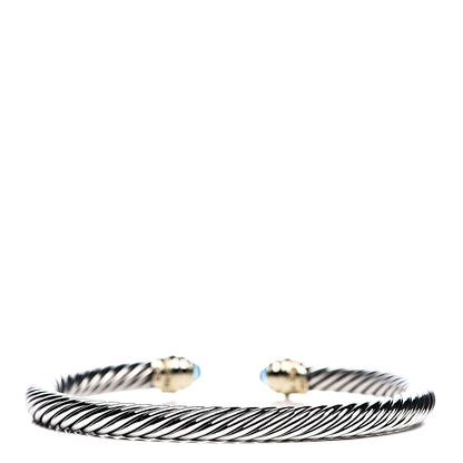 David Yurman Sterling Silver 14K Yellow Gold Blue Topaz 5mm Cable Classics Petite Color Bracelet 3 of 5