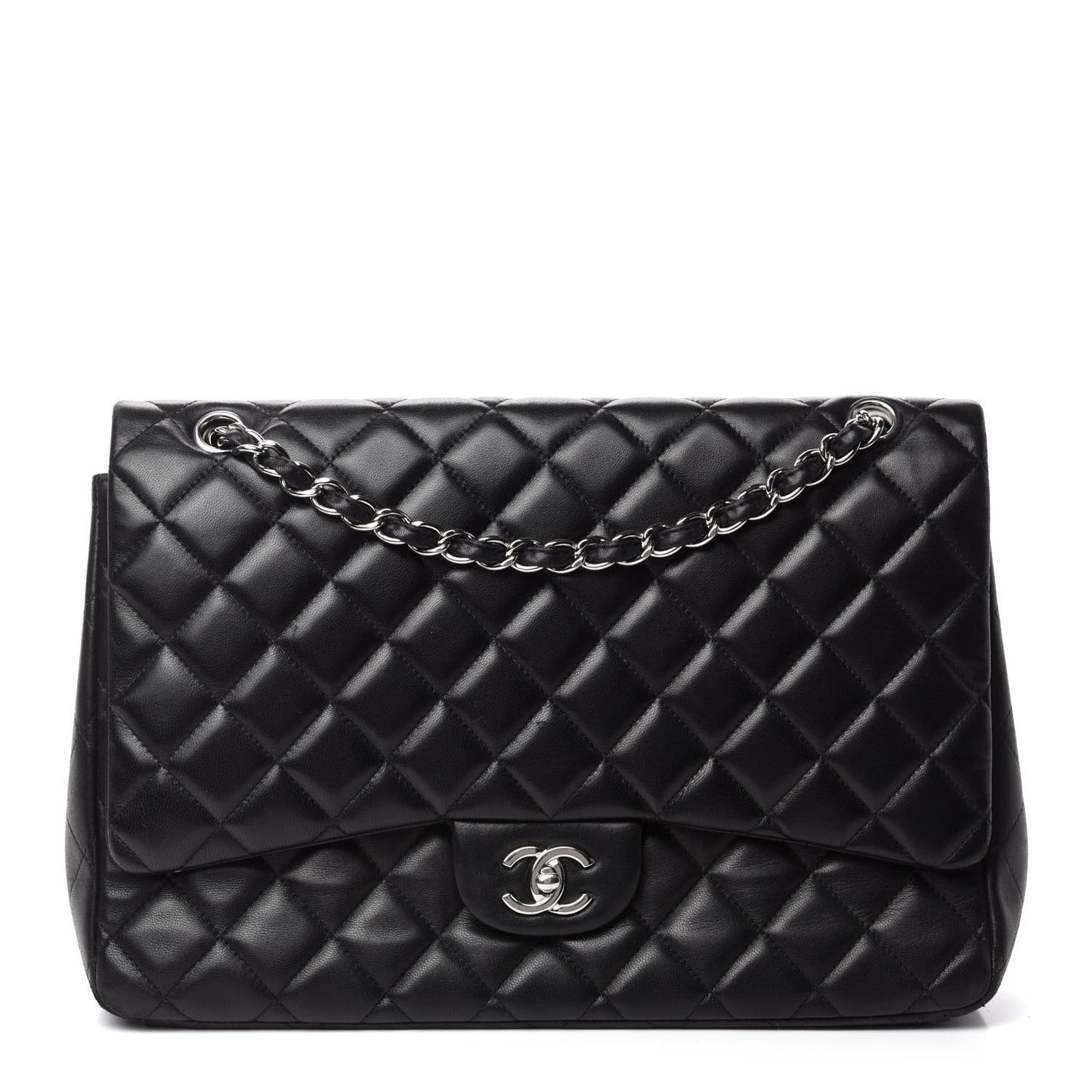 Lambskin Quilted Maxi Single Flap Black
