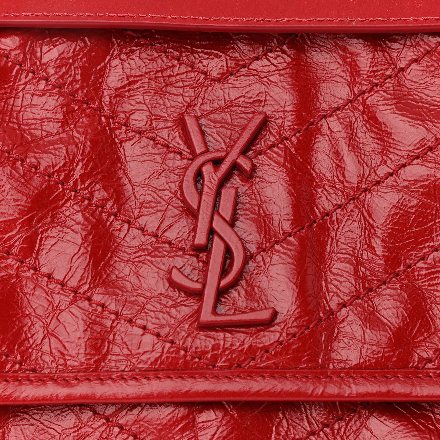 Crinkled Calfskin Matelasse Monogram Baby Niki Chain Satchel Rouge Eros