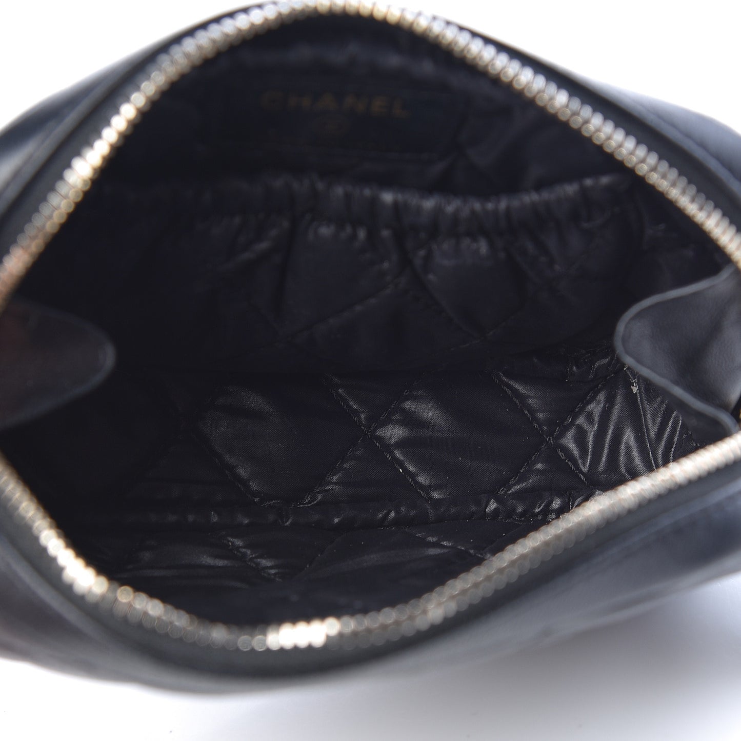 Lambskin Quilted Small Curvy Pouch Cosmetic Case Black