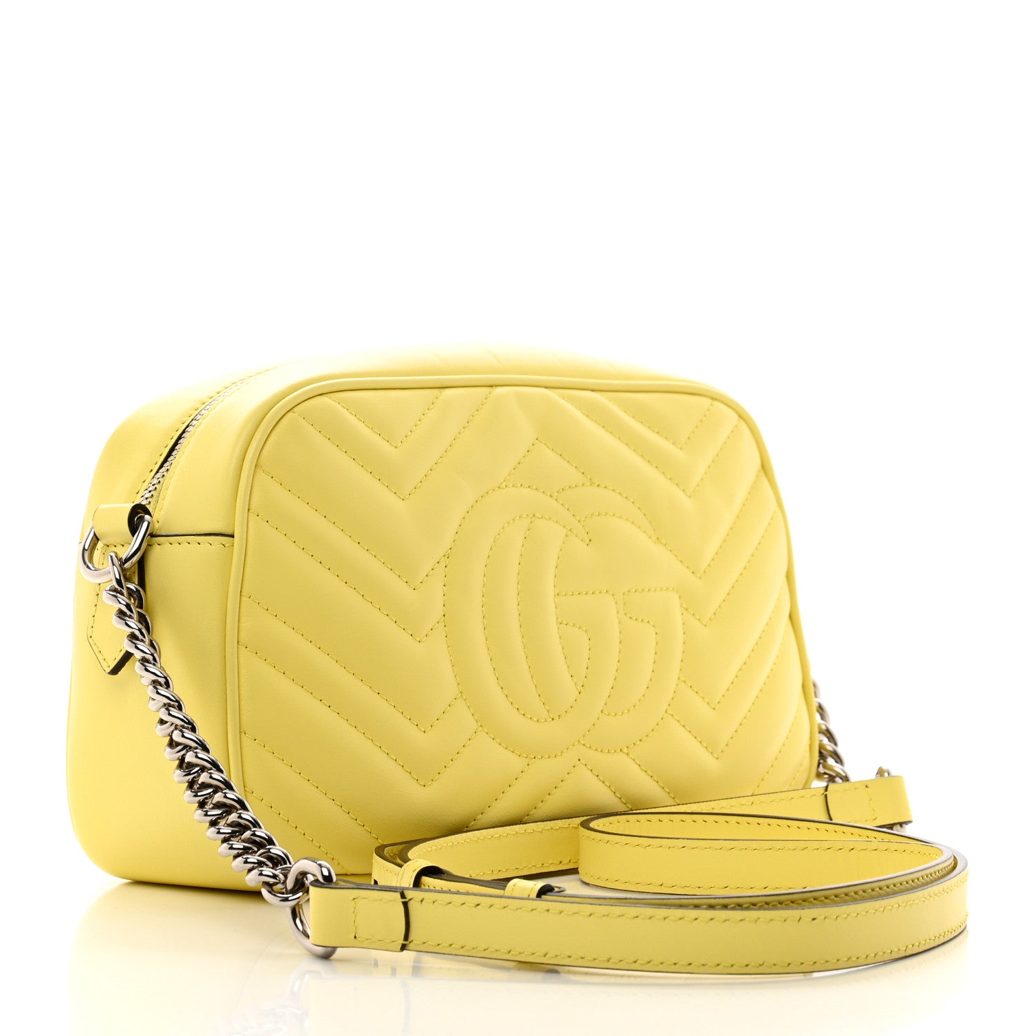 Gucci Calfskin Matelasse Small GG Marmont Chain Shoulder Bag Banana 3 of 11