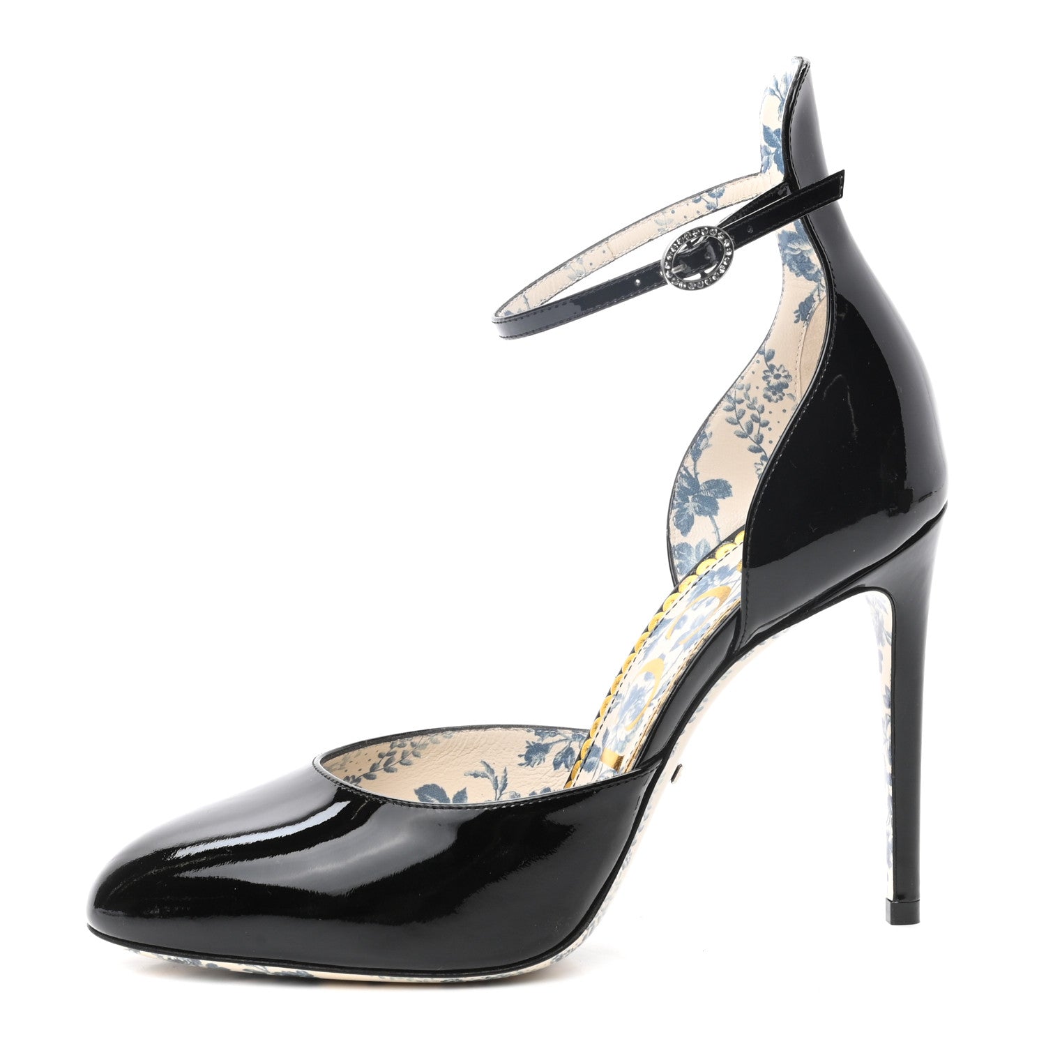 Gucci Patent Daisy Ankle Strap d'Orsay 105 Pumps 38 Black 1 of 9