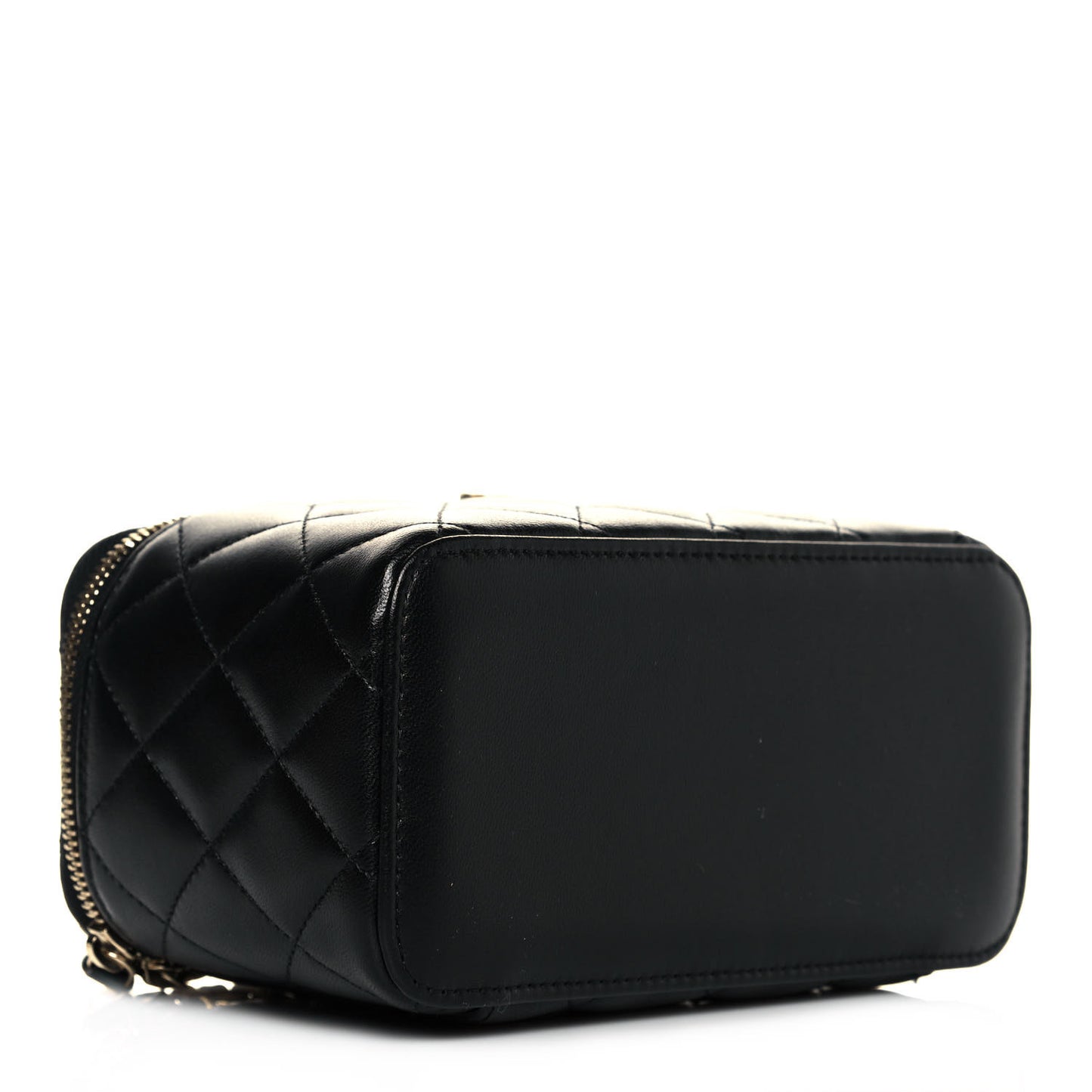 Lambskin Quilted Small Top Handle Vanity Case With Chain Black