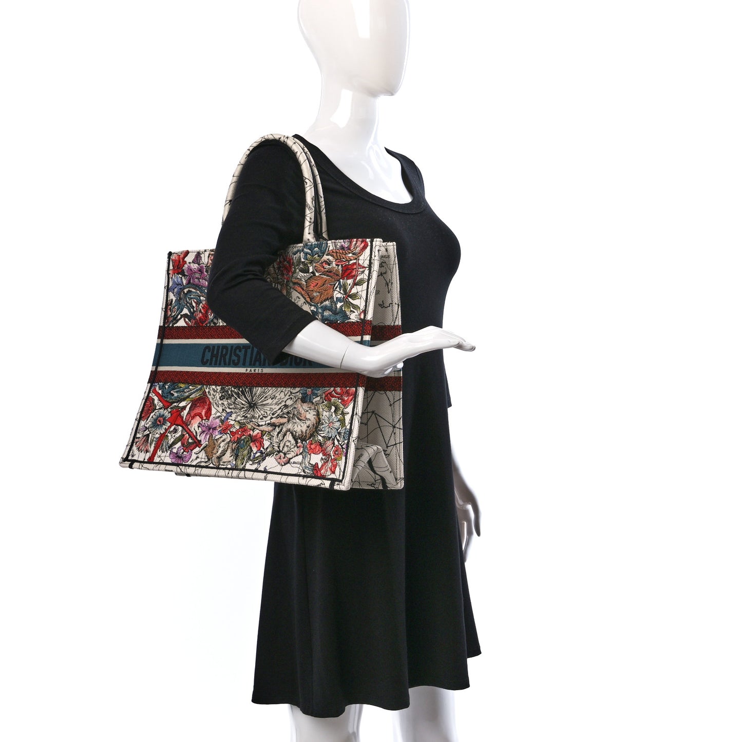 Canvas Embroidered Large Zodiac Book Tote Latte Multicolor