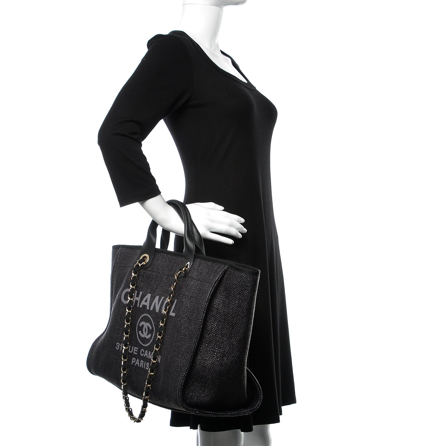 Chanel Woven Straw Raffia Large Deauville Tote Black 3 of 10