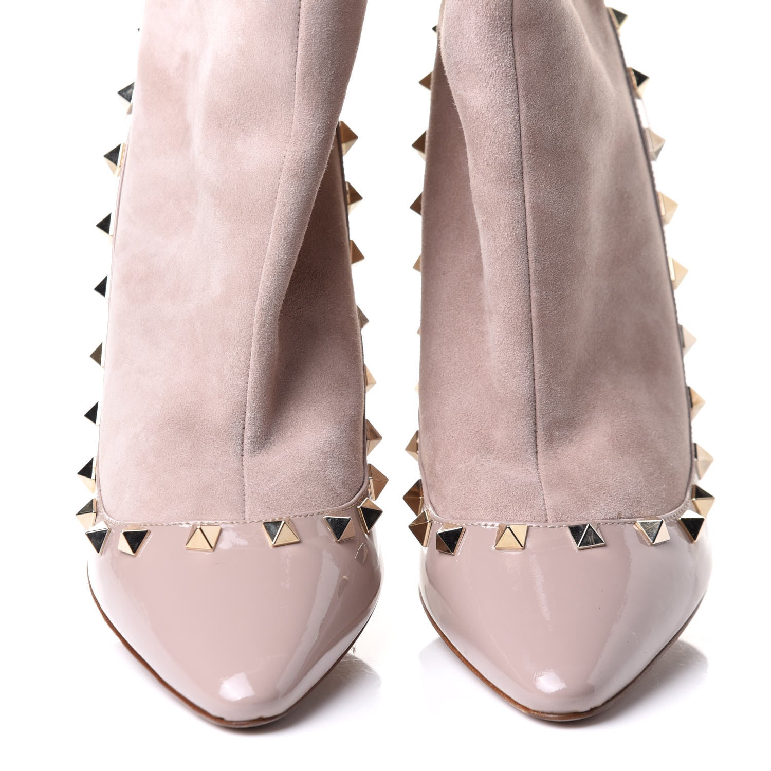 Valentino Garavani Patent Suede Rockstud Ankle Booties 38.5 Poudre 5 of 9