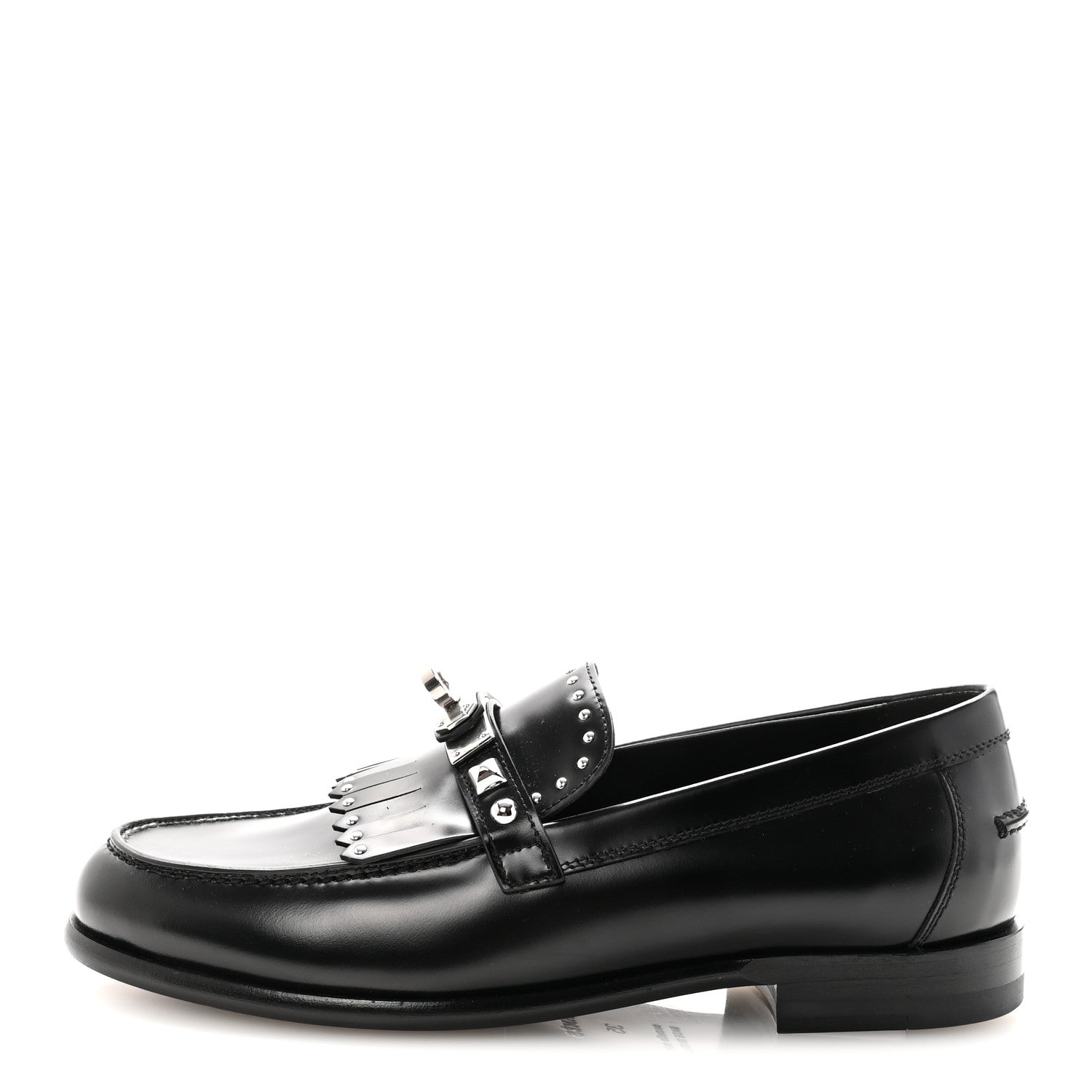 Hermes Glazed Calfskin Medor Studded Fringe Womens Destin Loafer 35 Black 1 of 10