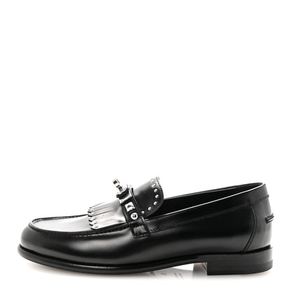 Hermes Glazed Calfskin Medor Studded Fringe Womens Destin Loafer 35 Black 1 of 10