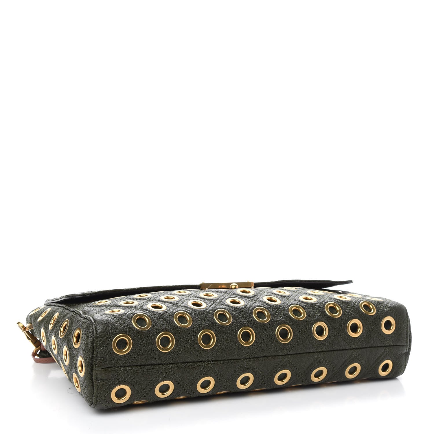 Marc Jacobs Goatskin Quilted Grommet Gotham Eyelet Shoulder Bag Bottle Green 4 of 9