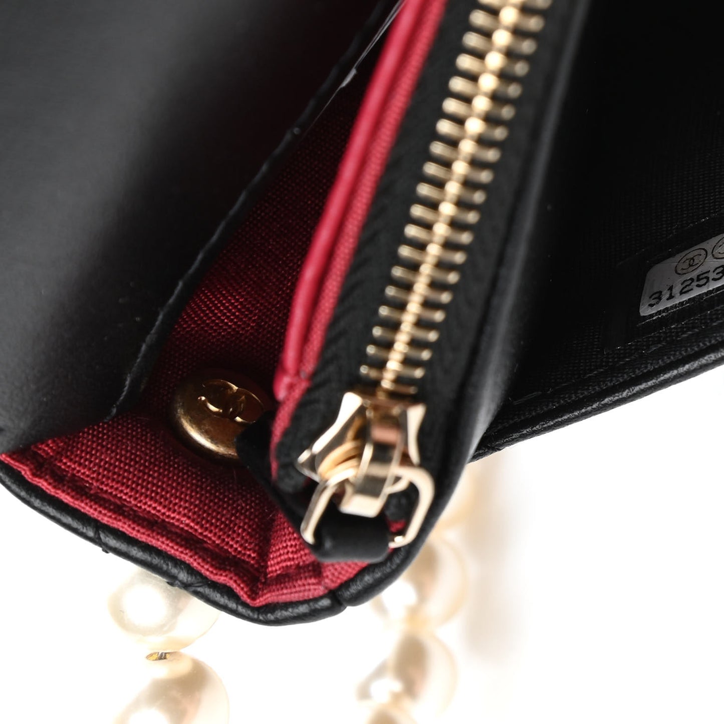 Calfskin Quilted Pearl Wallet On Chain WOC Black