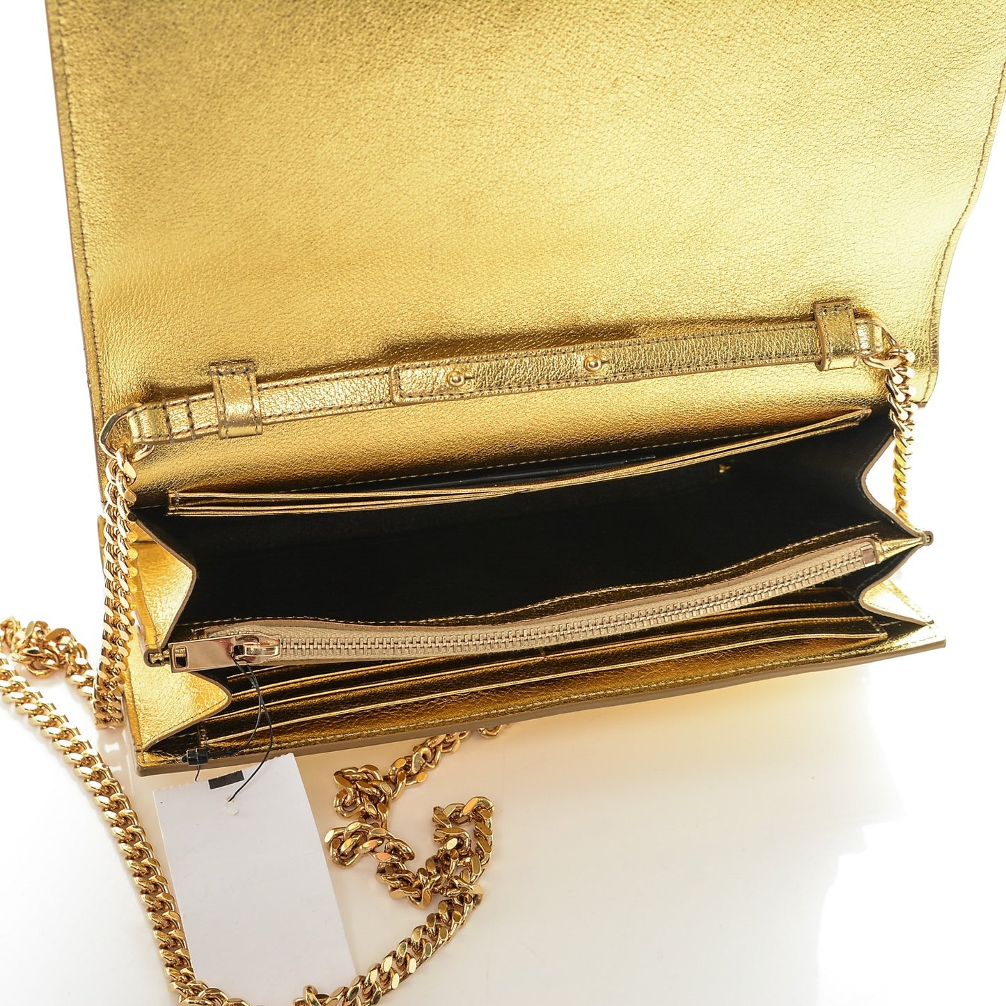 Metallic Calfskin Monogram Chain Wallet Gold