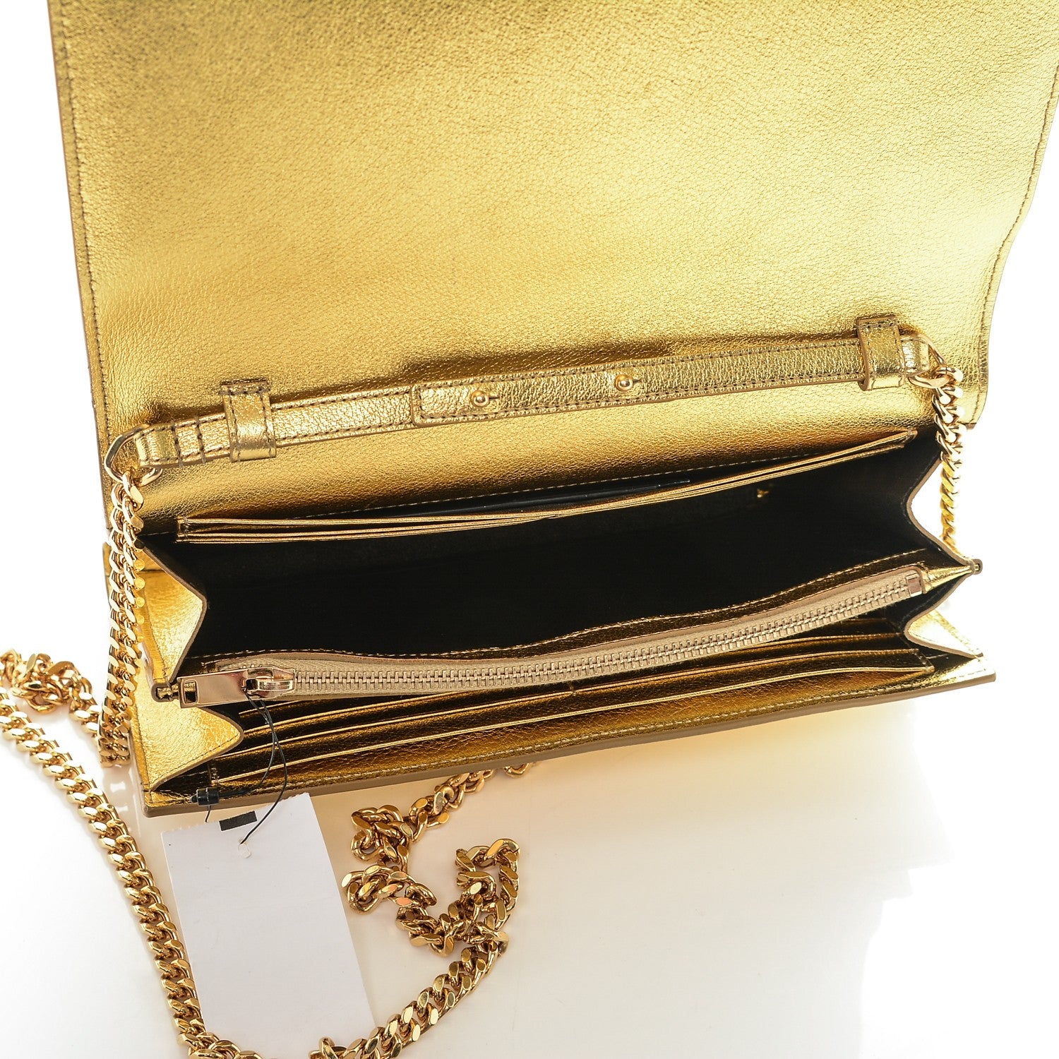 Saint Laurent Metallic Calfskin Monogram Chain Wallet Gold 6 of 7