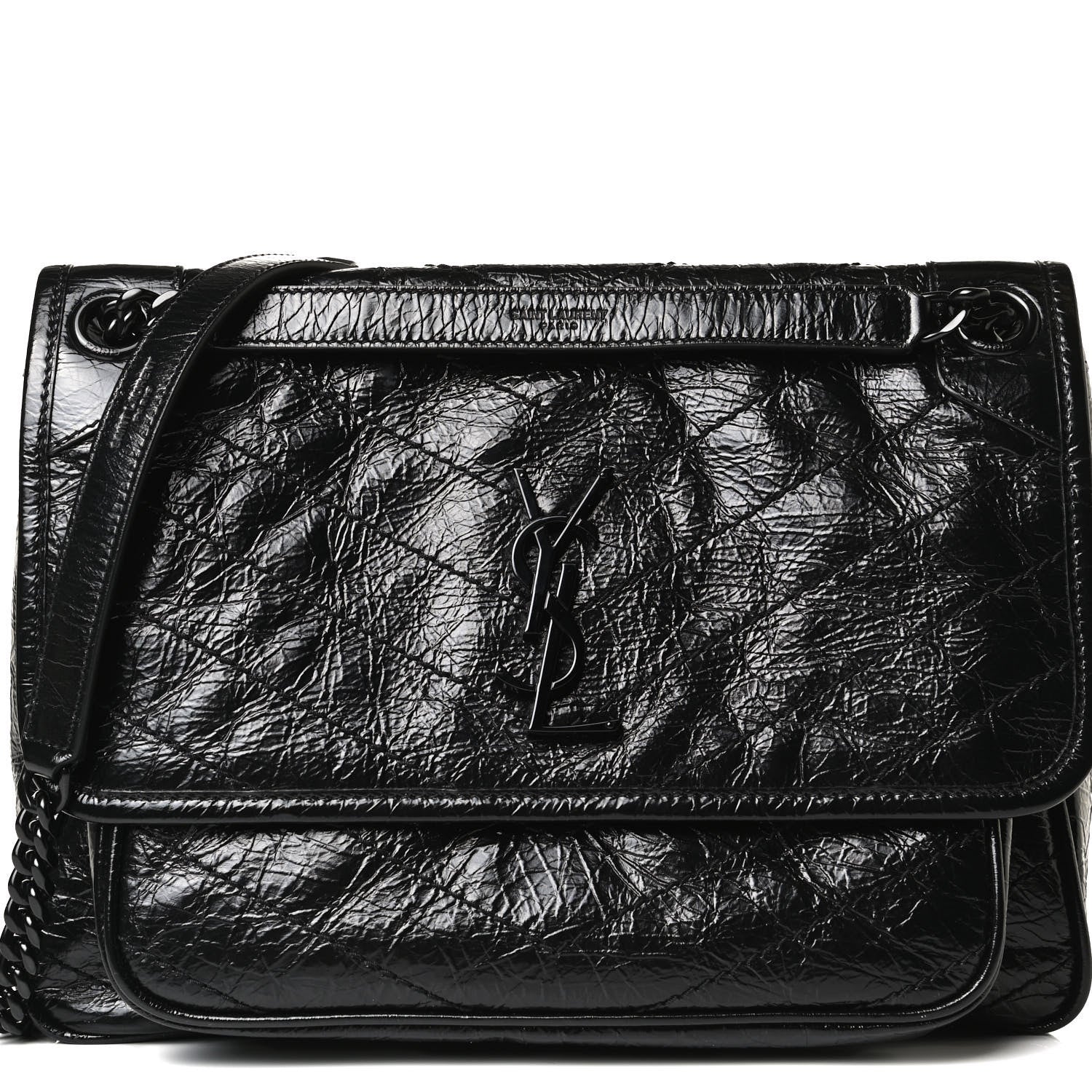 Saint Laurent Crinkled Calfskin Matelasse Monogram Medium Niki Chain Satchel Black 18 of 18