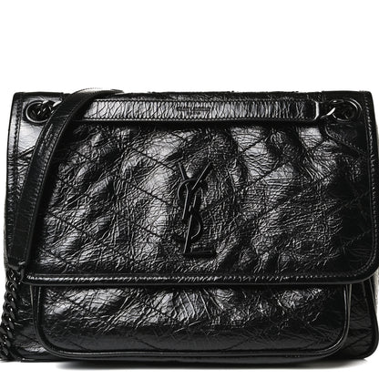 Saint Laurent Crinkled Calfskin Matelasse Monogram Medium Niki Chain Satchel Black 18 of 18