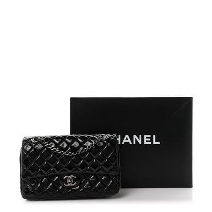 Chanel Crumpled Patent Quilted Medium Double Flap Black 11 of 11