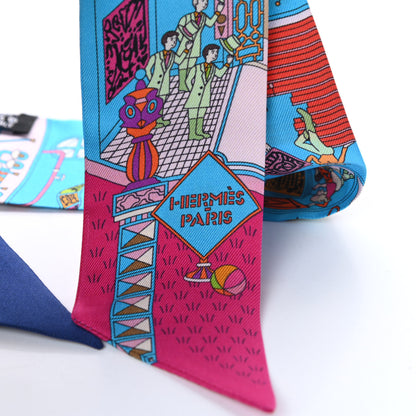 Hermes Silk La Maizeon De Carres Twilly Bleu Azur Marine Rose Indien 3 of 6
