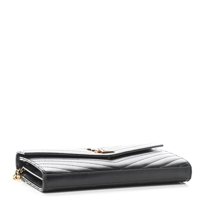 Saint Laurent Grain De Poudre Matelasse Chevron Monogram Chain Wallet Black 3 of 4