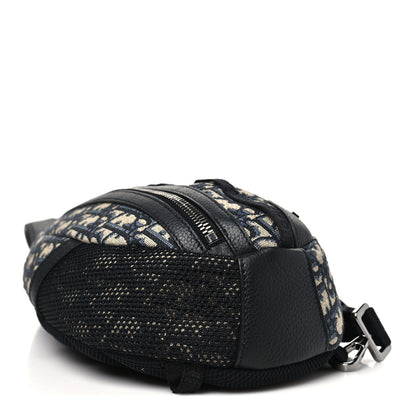 Christian Dior Grained Calfskin Oblique Scarab Sling Bag Blue Black 3 of 9