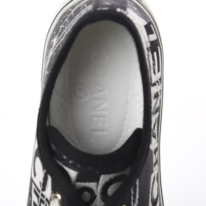 Chanel Printed Fabric Low Top Logo Sneakers 38.5 White Black 5 of 7