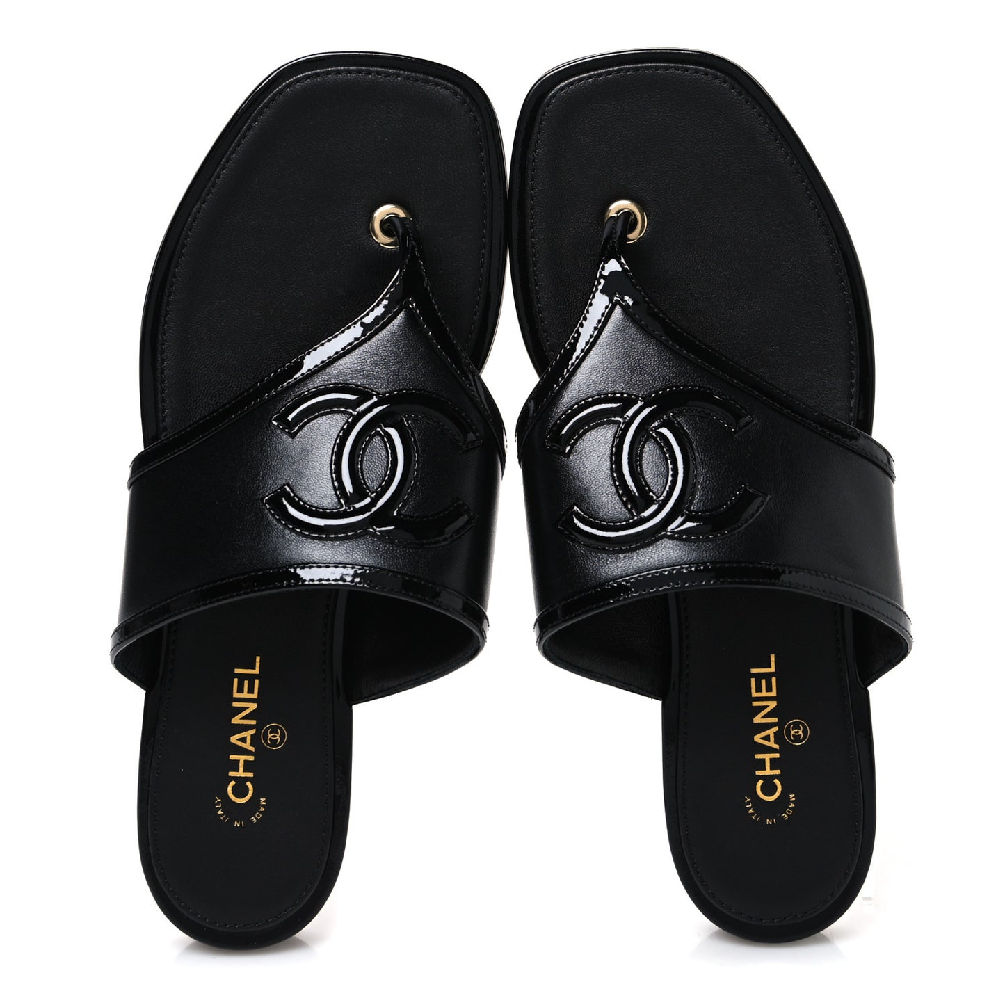 Lambskin Patent Calfskin CC Thong Sandals  37 Black