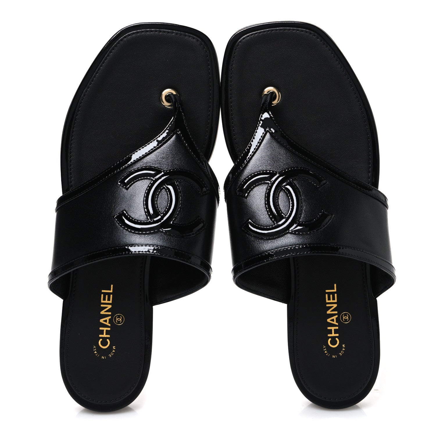Chanel Lambskin Patent Calfskin CC Thong Sandals  37 Black 2 of 10