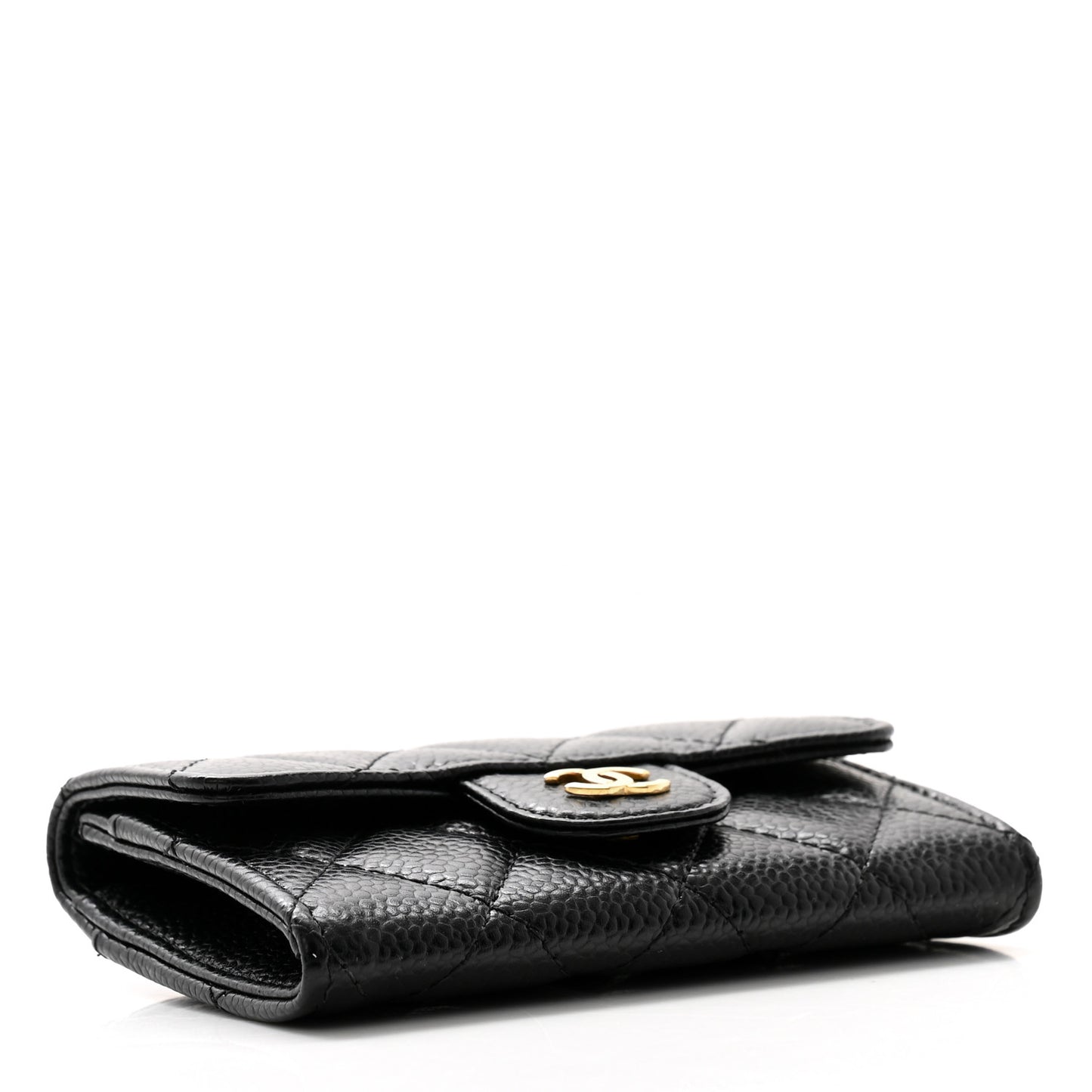 Caviar Quilted Flap Card Holder Wallet Black