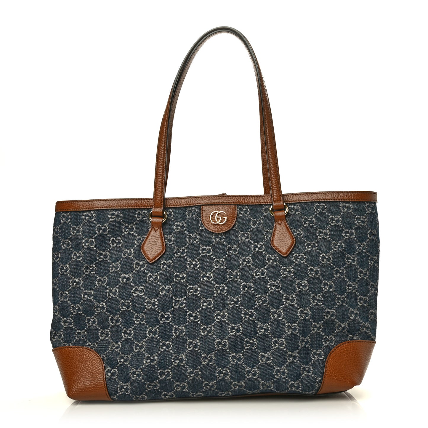 New Denim GG Monogram Medium Ophidia Shopping Tote Blue Tea Cuir